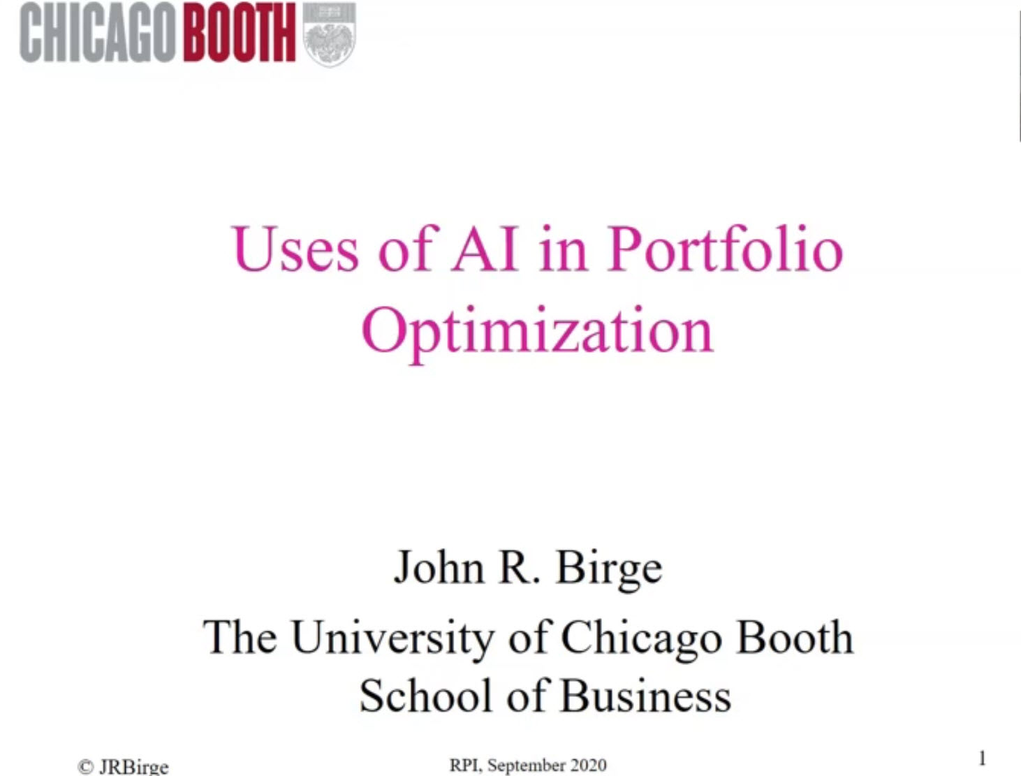 “Uses of AI in Portfolio Optimization,” John Birge